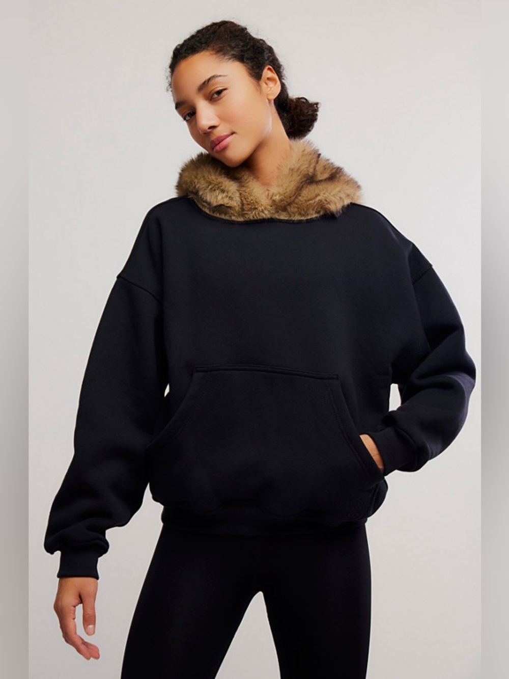 FP Movement Relaxed Fit Fur Real Hoodie in Black